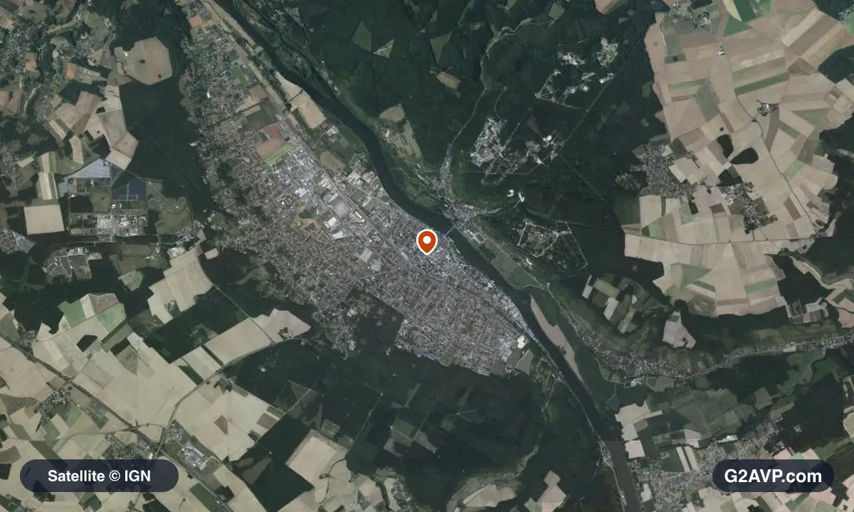 Vue satellite (orthophoto IGN) du secteur de Vernon, même emprise que la carte géologique