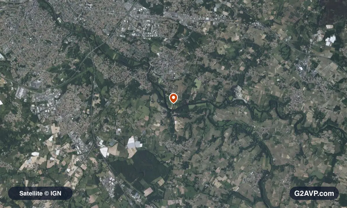 Vue satellite (orthophoto IGN) du secteur de Vertou, même emprise que la carte géologique