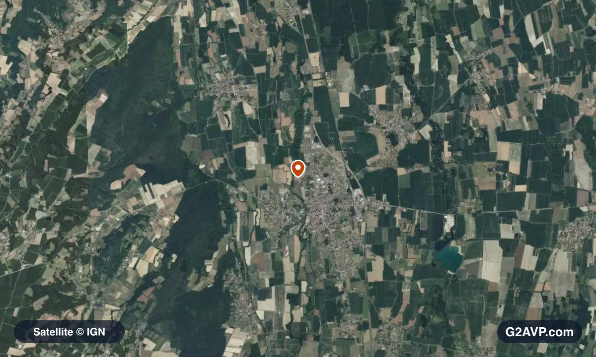 Vue satellite (orthophoto IGN) du secteur de Vic-en-Bigorre, même emprise que la carte géologique