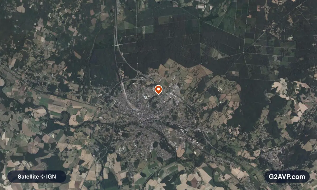 Vue satellite (orthophoto IGN) du secteur de Vierzon, même emprise que la carte géologique
