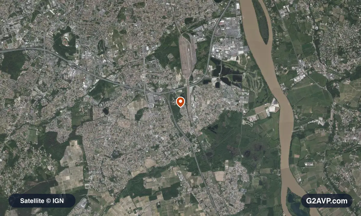 Vue satellite (orthophoto IGN) du secteur de Villenave-d'Ornon, même emprise que la carte géologique