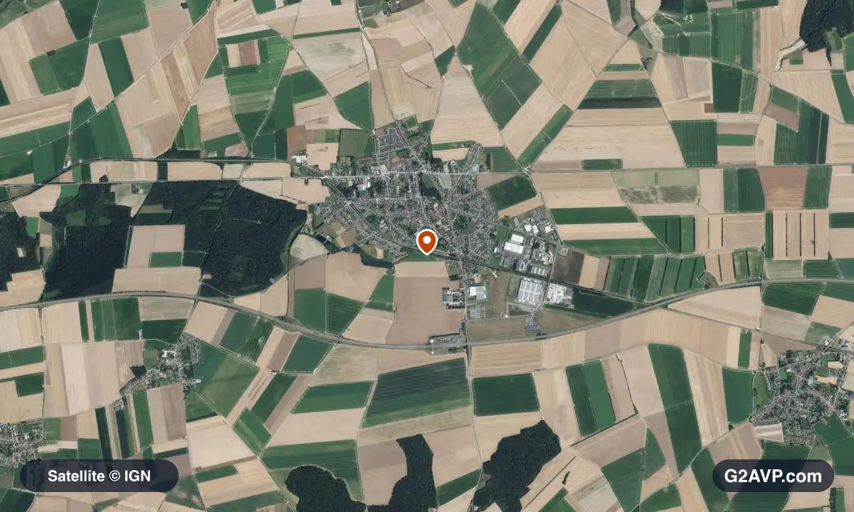 Vue satellite (orthophoto IGN) du secteur de Villers-Bretonneux, même emprise que la carte géologique