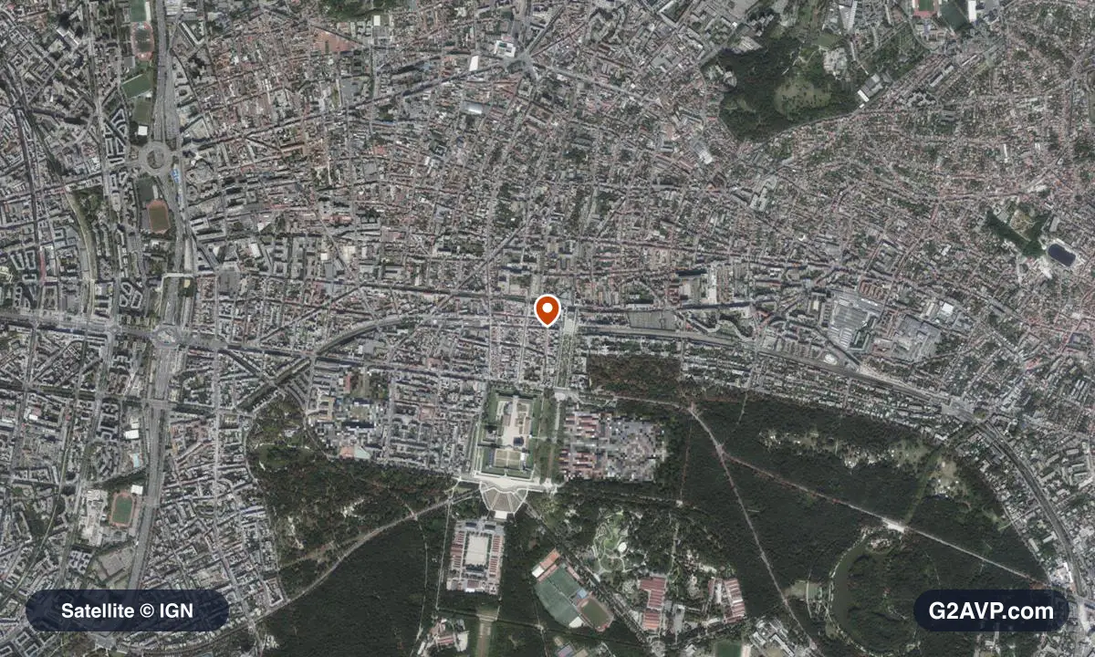 Vue satellite (orthophoto IGN) du secteur de Vincennes, même emprise que la carte géologique