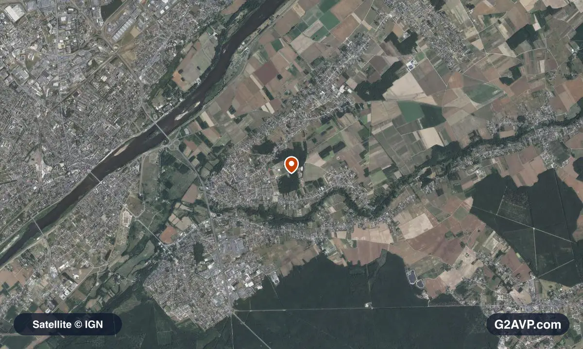 Vue satellite (orthophoto IGN) du secteur de Vineuil, même emprise que la carte géologique