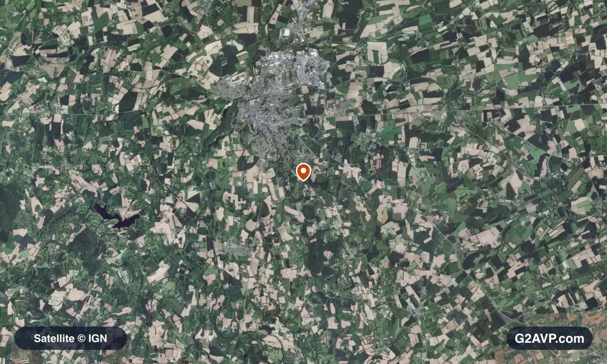 Vue satellite (orthophoto IGN) du secteur de Vire Normandie, même emprise que la carte géologique