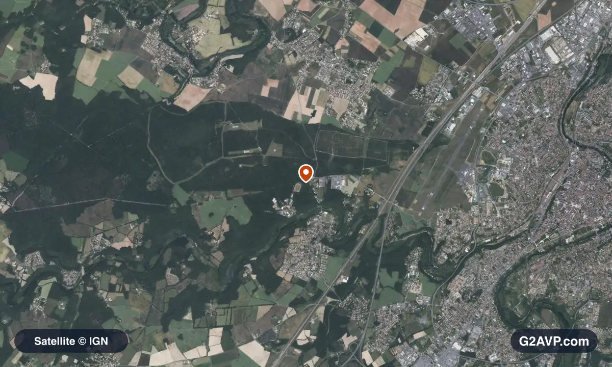 Vue satellite (orthophoto IGN) du secteur de Vouneuil-sous-Biard, même emprise que la carte géologique