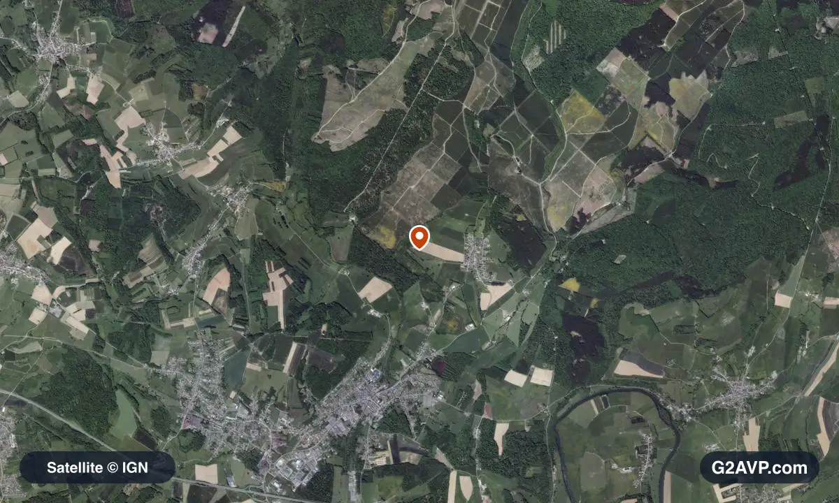 Vue satellite (orthophoto IGN) du secteur de Vrigne aux Bois, même emprise que la carte géologique