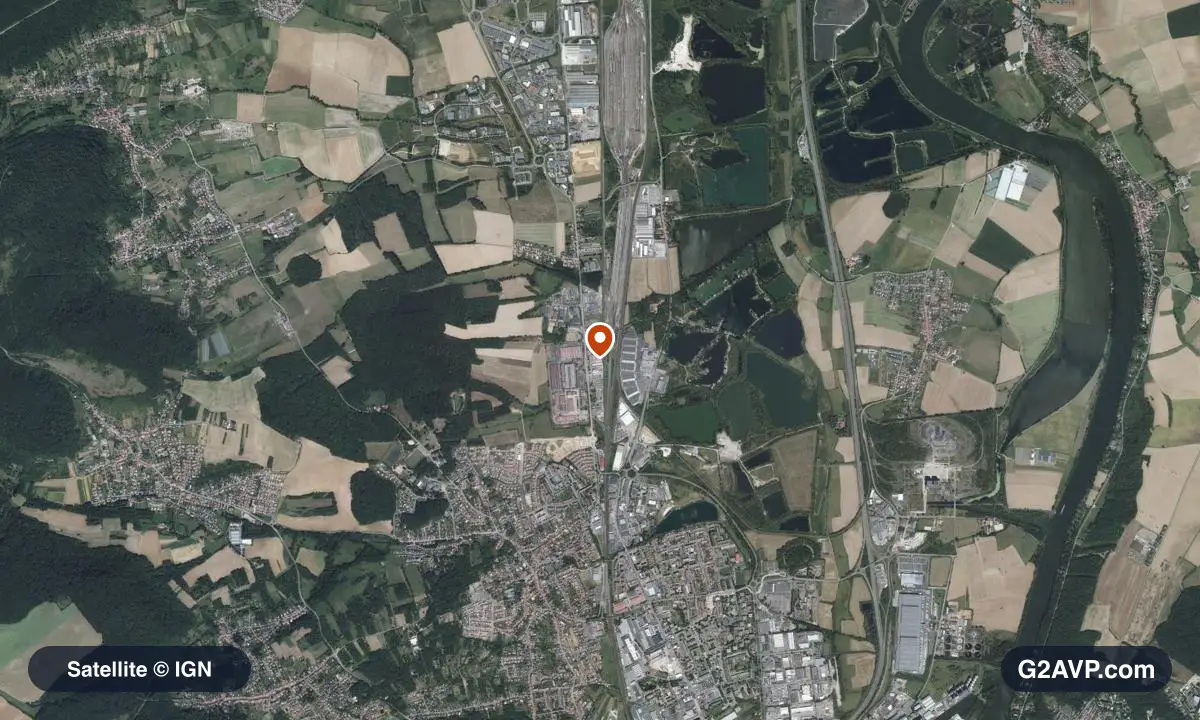 Vue satellite (orthophoto IGN) du secteur de Woippy, même emprise que la carte géologique