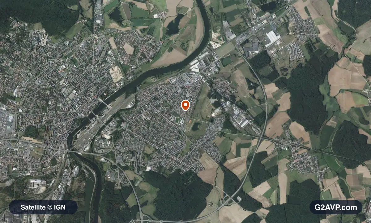 Vue satellite (orthophoto IGN) du secteur d'Yutz, même emprise que la carte géologique