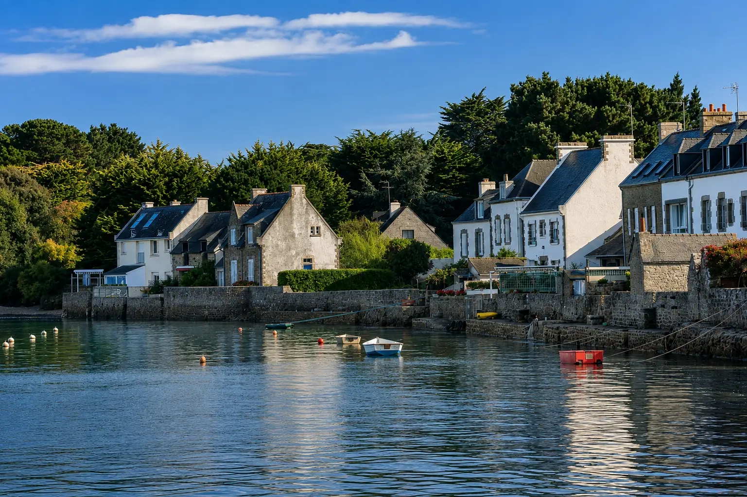 Maisons de granit les pieds dans l'eau, cales et petits mouillages — l'habitat littoral du golfe du Morbihan, entre murets et marées