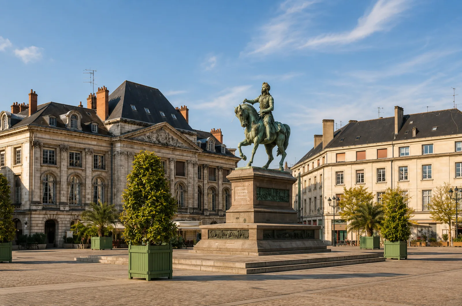 La statue équestre de Jeanne d'Arc sur la place du Martroi à Orléans — la capitale du Val de Loire, entre fleuve et plaine de Beauce
