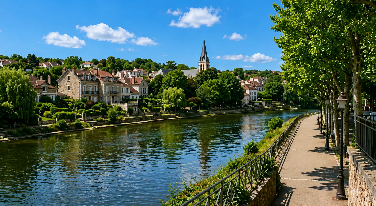 Les quais de la Marne à Saint-Maur-des-Fossés — chemin de halage, murs de berge et villas de la boucle, un bâti posé sur les alluvions