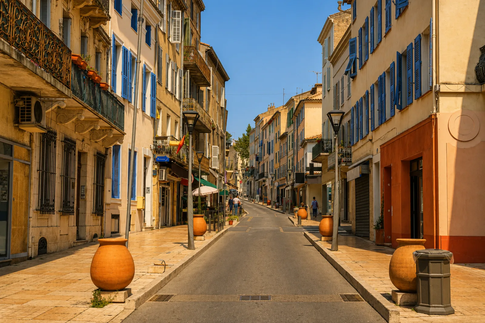 L'avenue de Vallauris et ses grandes jarres de terre cuite — une capitale de la céramique née des argiles de ses collines, entre Cannes et Antibes