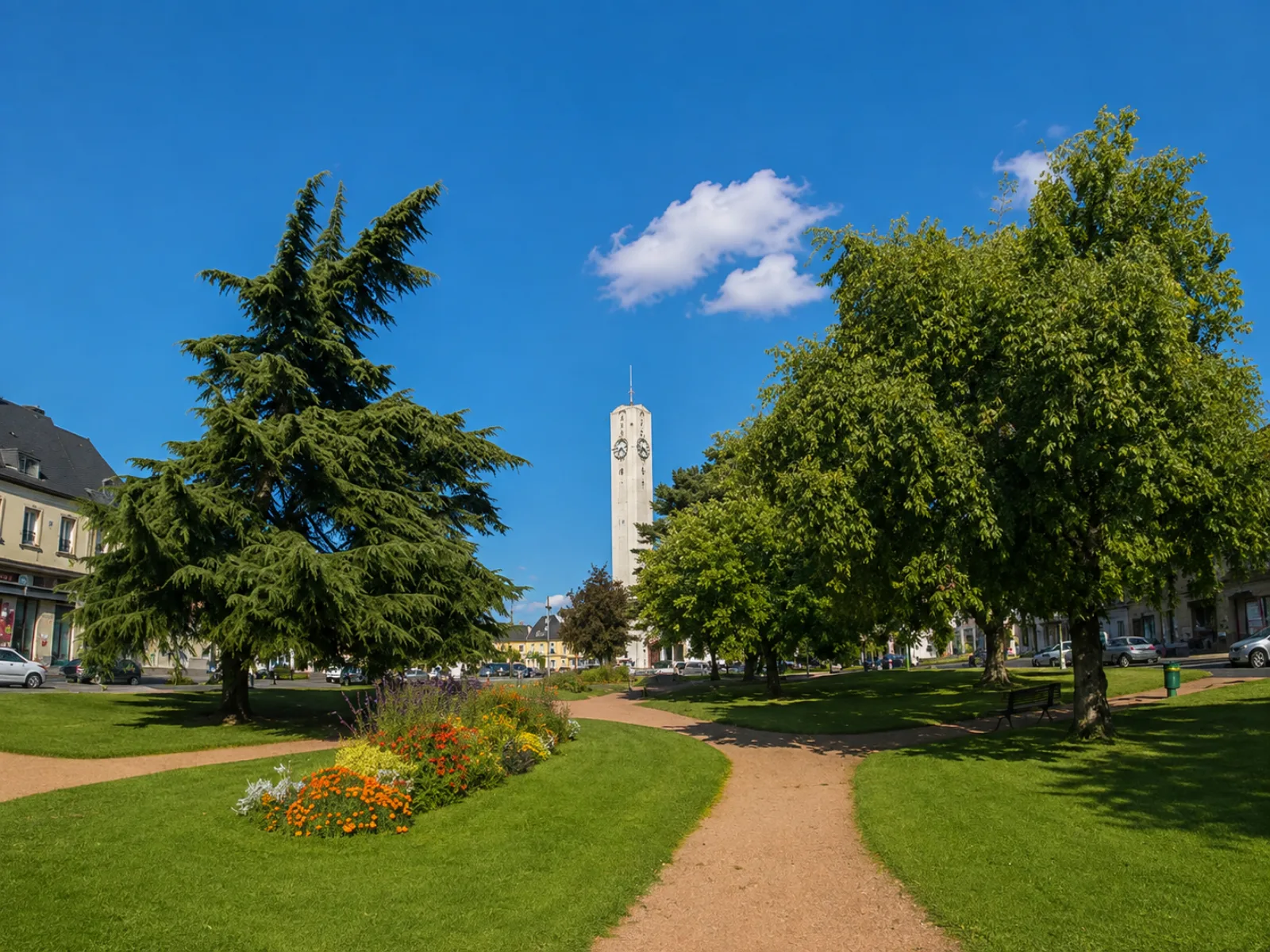 Le square et le clocher de Wittenheim — le cœur d'une ancienne commune minière du bassin potassique, au nord de Mulhouse